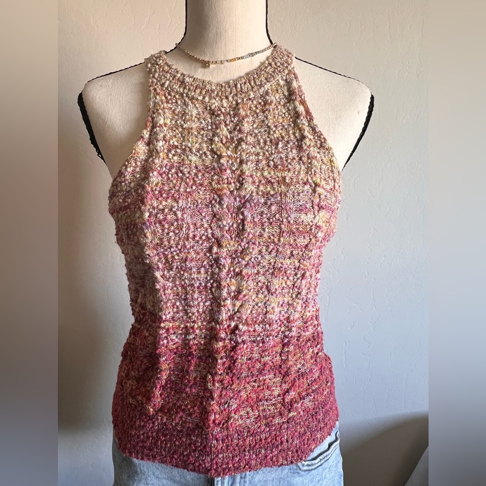 Pilcro Anthropologie Texture Knit Halter Top Multicolor Size Small Made in Italy